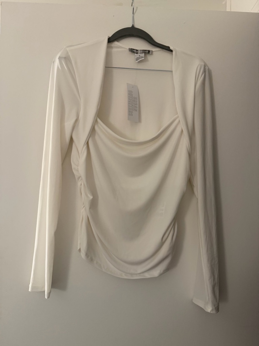 Urban Outfitters White Drape-Front Long Sleeve Crop Top